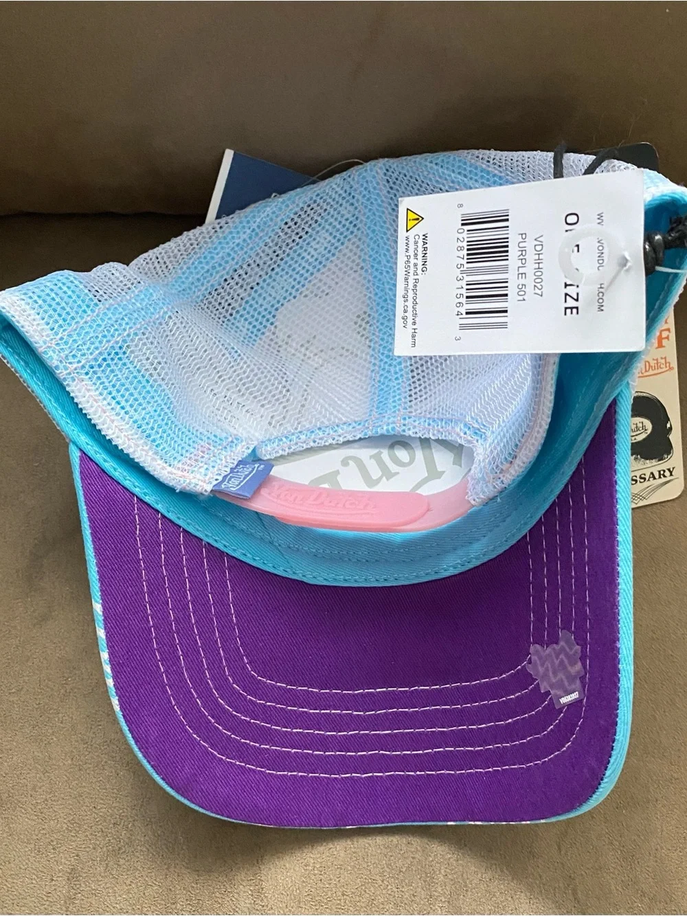 Von Dutch Iridescent Pink Purple Front with Blue Visor Trucker Hat